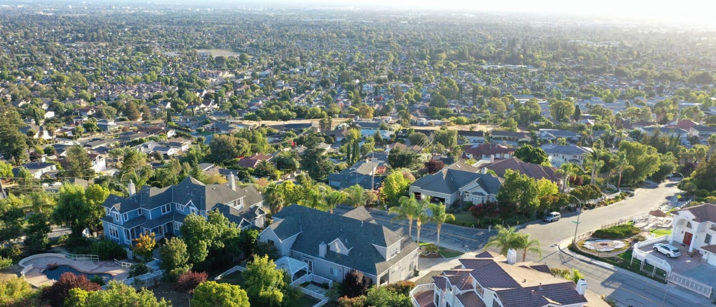 Aerial view of a residential neighborhood